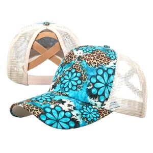 Cute Turqoiuse And Leopard Print Cap NEW